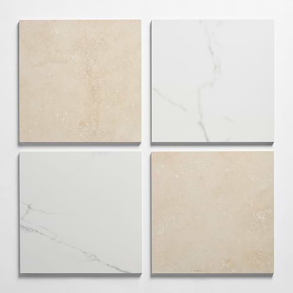 Fortunato Calacatta White and Marfil Beige 12x12 Polished Porcelain Checkerboard Tile