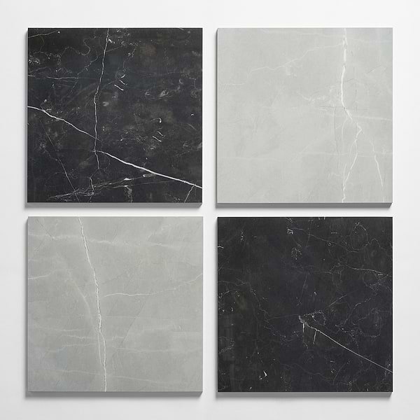 Fortunato Amani Gray and Nero Marquina Black 12x12 Polished Porcelain Checkerboard Tile