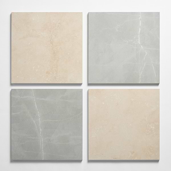 Fortunato Marfil Beige and Amani Gray 12x12 Polished Porcelain Checkerboard Tile