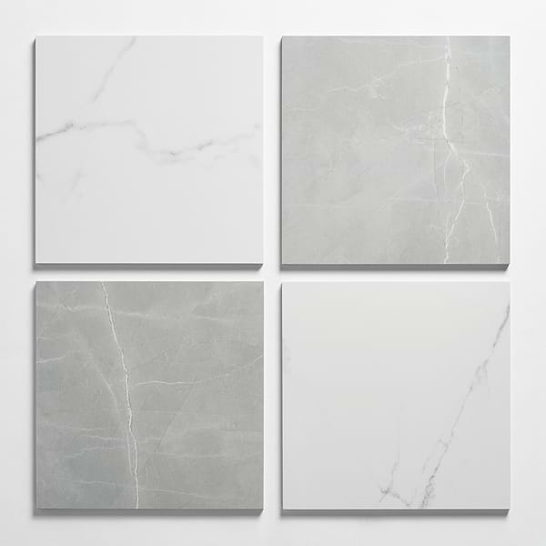 Fortunato Amani Gray and Calacatta White 12x12 Polished Porcelain Checkerboard Tile