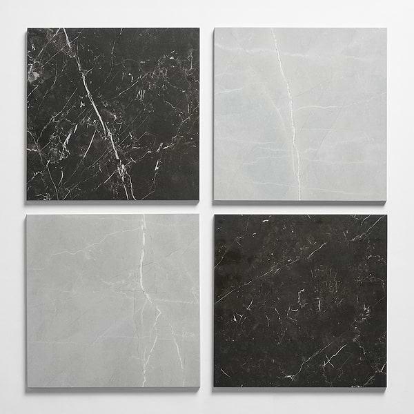Fortunato Amani Gray and Nero Marquina Black 12x12 Matte Porcelain Checkerboard Tile