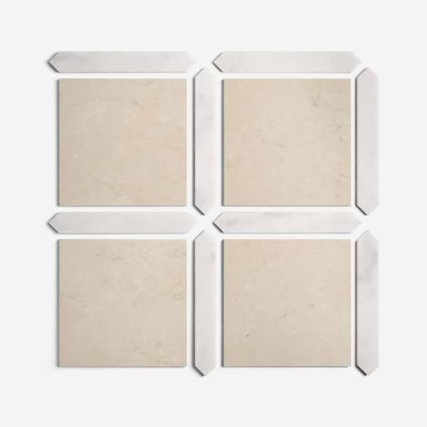 Prezzo Crema Ella 12x12 Square and Ayfon White 2x12 Picket Honed Marble Tile