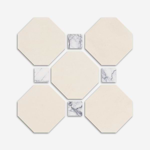 Alaris Simena 8" Octagon with Lilac Dot Tumbled Limestone and Marble Tile