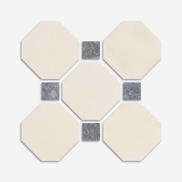 Alaris Simena 8" Octagon with Lovina Gray Dot Tumbled Limestone and Marble Tile