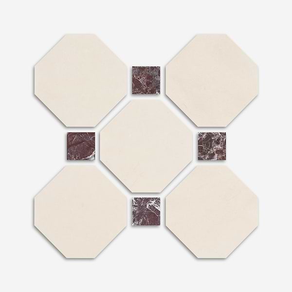 Alaris Simena 8" Octagon with Rosso Levanto Dot Tumbled Limestone and Marble Tile