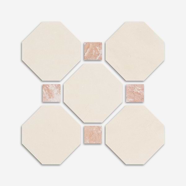 Alaris Simena 8" Octagon with Bellini Dot Tumbled Limestone and Marble Tile