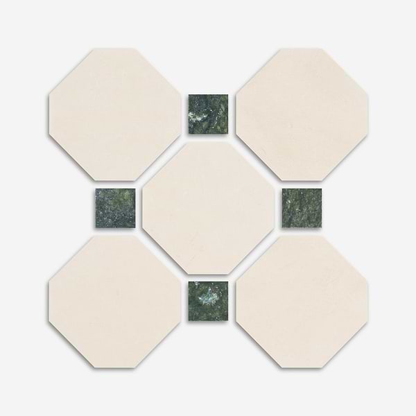 Alaris Simena 8" Octagon with Verde Dot Tumbled Limestone and Marble Tile