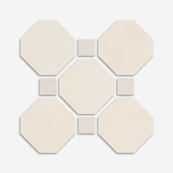 Alaris Simena 8" Octagon with Crema Ella Dot Tumbled Limestone and Marble Tile