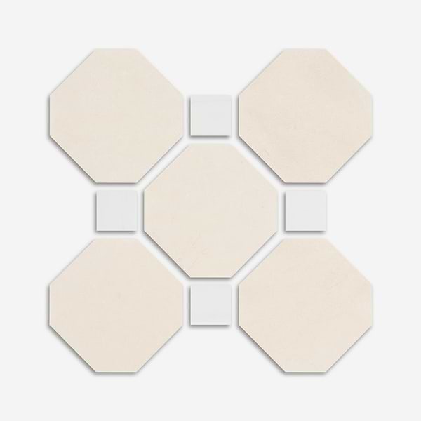 Alaris Simena 8" Octagon with Glacier White Dot Tumbled Limestone and Marble Tile