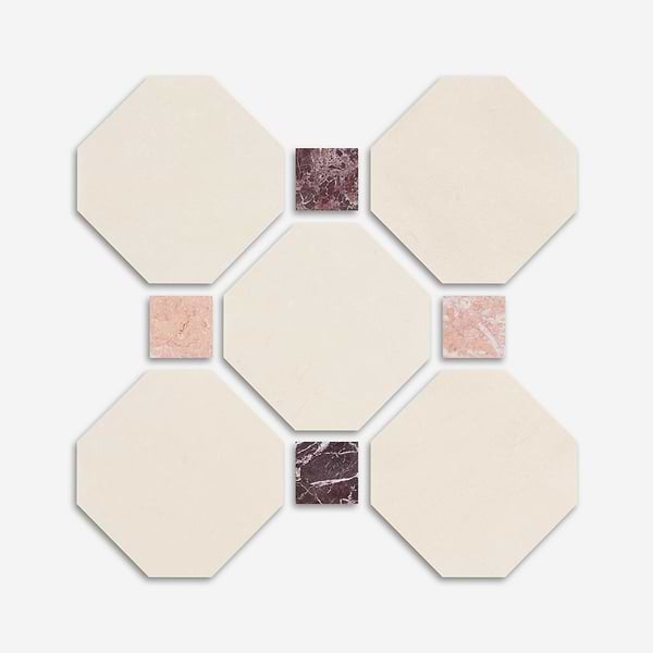 Alaris Simena 8" Octagon with Bellini and Rosso Levanto Dot Tumbled Limestone and Marble Tile
