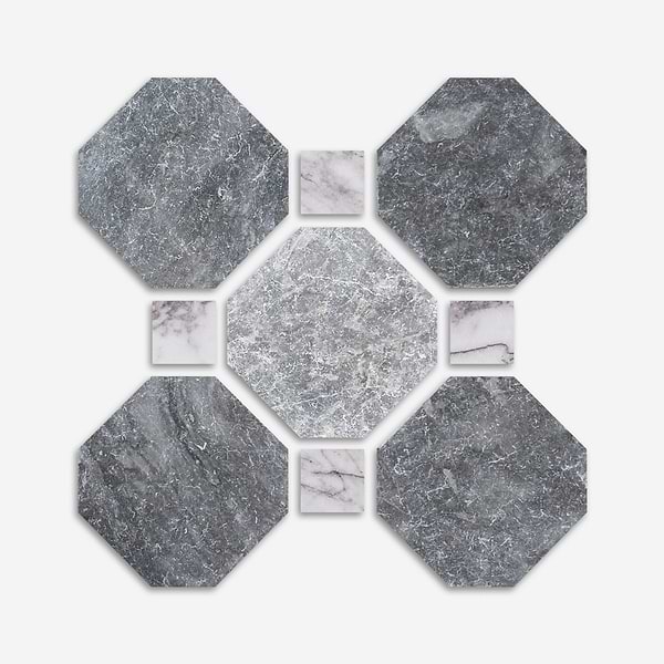 Alaris Lovina Gray 8" Octagon with Lilac Dot Tumbled Marble Tile