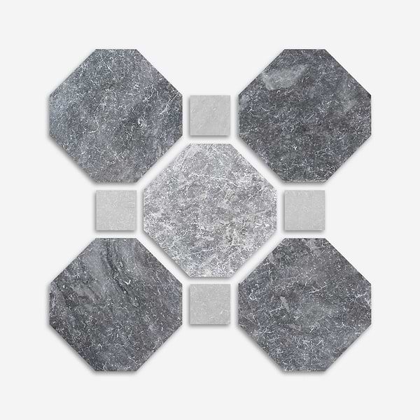 Alaris Lovina Gray 8" Octagon with Earth Gray Dot Tumbled Marble Tile