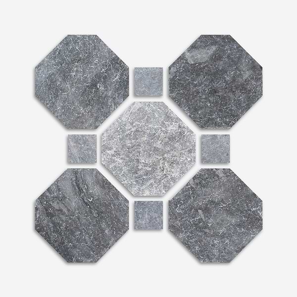 Alaris Lovina Gray 8" Octagon with Lovina Gray Dot Tumbled Marble Tile
