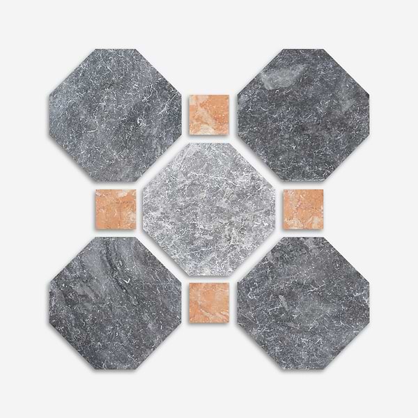 Alaris Lovina Gray 8" Octagon with Bellini Dot Tumbled Marble Tile