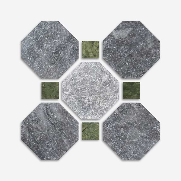Alaris Lovina Gray 8" Octagon with Verde Dot Tumbled Marble Tile