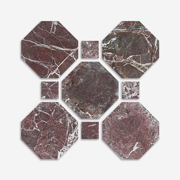 Alaris Rosso Levanto 8" Octagon with Rosso Levanto Dot Tumbled Marble Tile