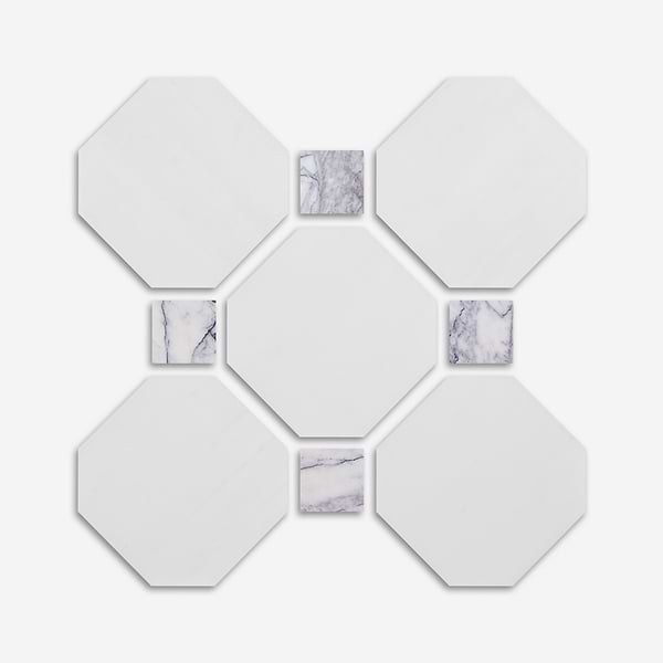 Alaris Glacier White 12" Octagon with Lilac Dot Honed Marble Tile