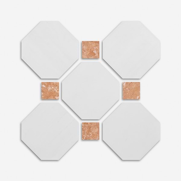 Alaris Glacier White 12" Octagon with Bellini Dot Honed Marble Tile
