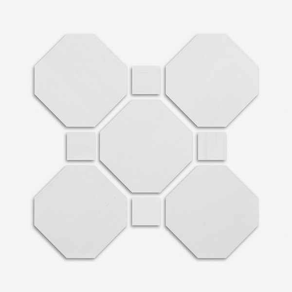 Alaris Glacier White 12" Octagon with Glacier White Dot Honed Marble Tile