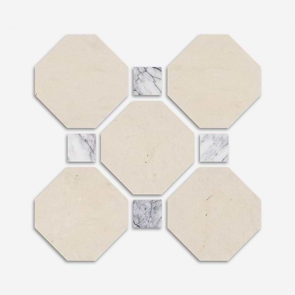 Alaris Crema Ella 12" Octagon with Lilac Dot Honed Marble Tile