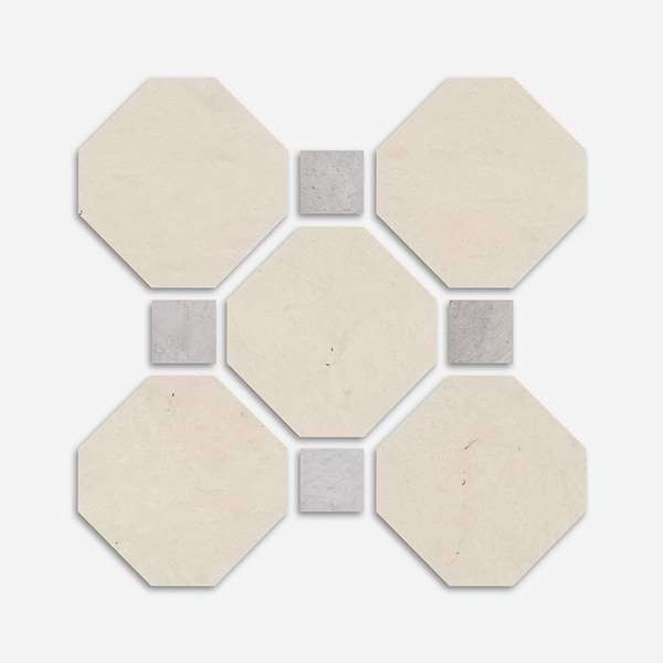 Alaris Crema Ella 12" Octagon with Earth Gray Dot Honed Marble Tile