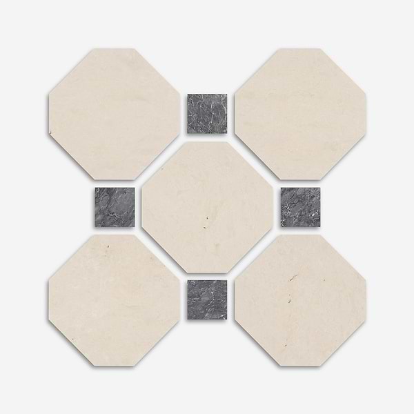 Alaris Crema Ella 12" Octagon with Lovina Gray Dot Honed Marble Tile