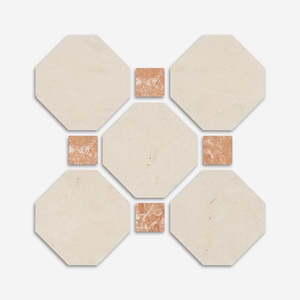 Alaris Crema Ella 12" Octagon with Bellini Dot Honed Marble Tile