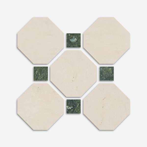 Alaris Crema Ella 12" Octagon with Verde Dot Honed Marble Tile