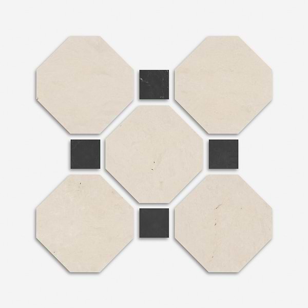 Alaris Crema Ella 12" Octagon with Black Silk Dot Honed Marble Tile