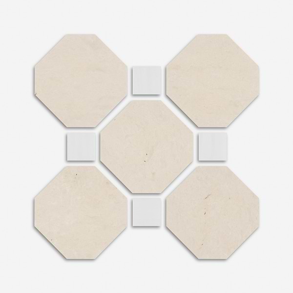 Alaris Crema Ella 12" Octagon with Glacier White Dot Honed Marble Tile