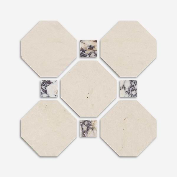 Alaris Crema Ella 12" Octagon with Calacatta Viola Dot Honed Marble Tile