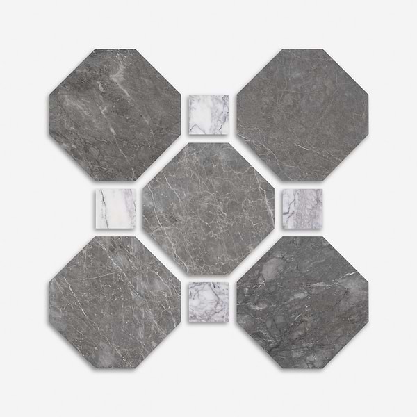 Alaris Lovina Gray 12" Octagon with Lilac Dot Honed Marble Tile