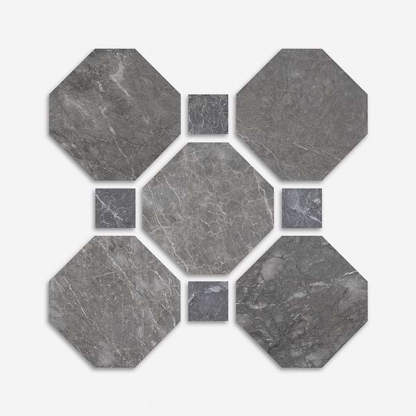 Alaris Lovina Gray 12" Octagon with Lovina Gray Dot Honed Marble Tile
