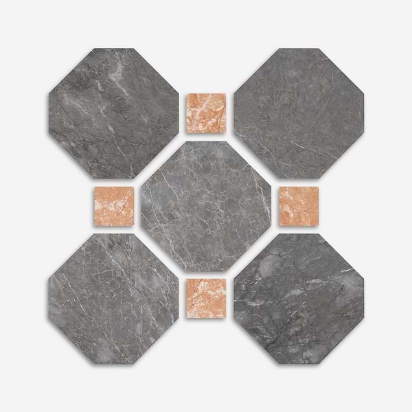 Alaris Lovina Gray 12" Octagon with Bellini Dot Honed Marble Tile