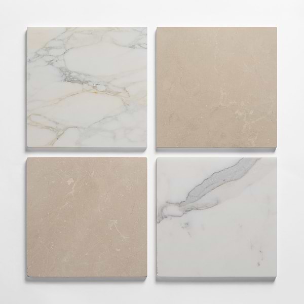Avanti Calacatta Gold and Crema Marfil Beige 12x12 Tumbled Marble Checkerboard Tile