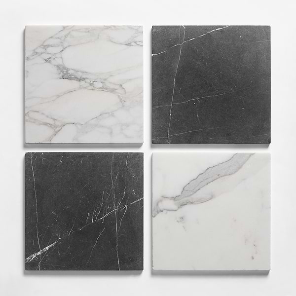 Avanti Nero Marquina Black and Calacatta Gold 12x12 Tumbled Marble Checkerboard Tile