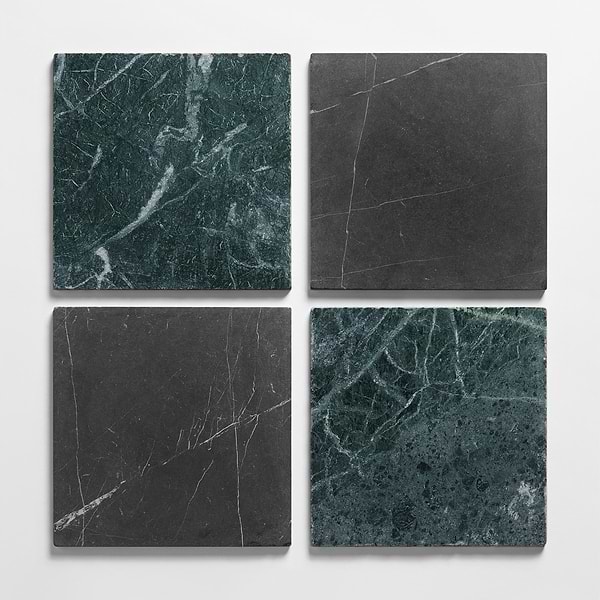 Avanti Nero Marquina Black and Verde Green 12x12 Tumbled Marble Checkerboard Tile