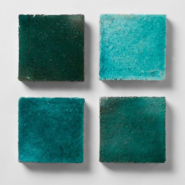 Breeze Tide Turquoise 4" Square Crackled Glossy Terracotta Square Tile