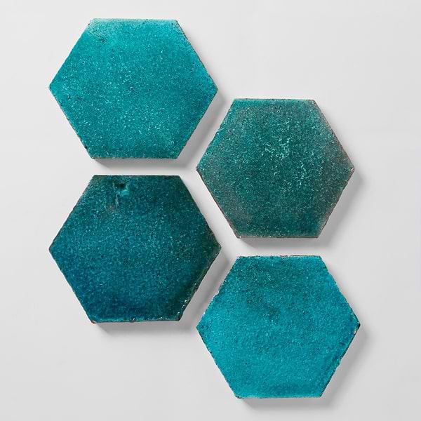 Breeze Tide Turquoise 8" Hexagon Crackled Glossy Terracotta Tile