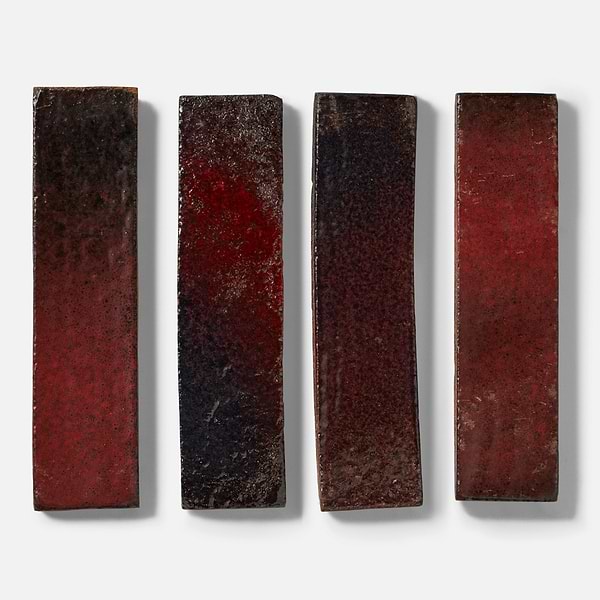 Emery Burgundy Red 2x8 Handmade Crackled Glossy Terracotta Tile - FINAL SALE