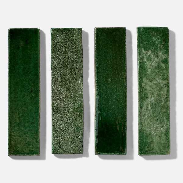 Emery Jungle Green 2x8 Handmade Crackled Glossy Terracotta Tile