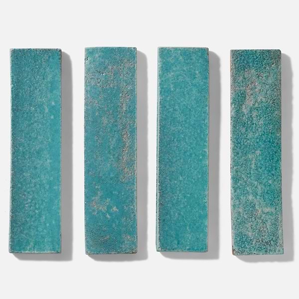 Emery Tropical Blue 2x8 Handmade Crackled Glossy Terracotta Tile