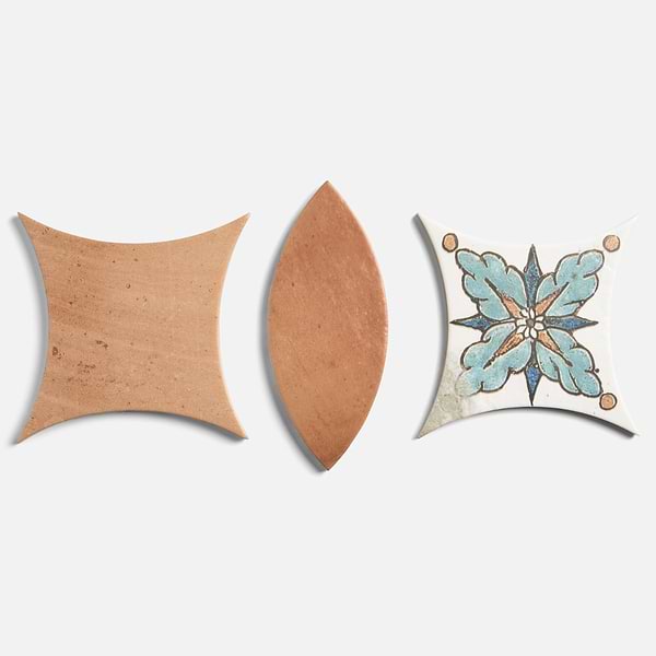 Raval Canyon Terracotta 3x8 Petal and 6x6 Kite with Deco Amelia Multicolor Kite Matte Porcelain Tile