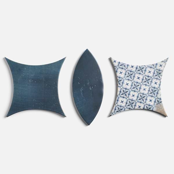 Raval Denim Blue 3x8 Petal and 6x6 Kite with Deco Juliana Blue Kite Matte Porcelain Tile