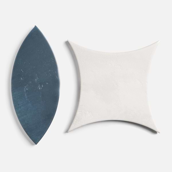 Raval Denim Blue 3x8 Petal and White 6x6 Kite Matte Porcelain Tile