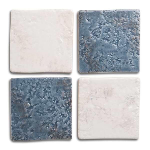 Greta Checkerboard Midnight Blue and Seashell White 5x5 Glossy Textured Porcelain Tile