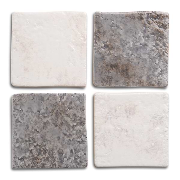 Greta Checkerboard Smoke Gray and Seashell White 5x5 Glossy Textured Porcelain Tile