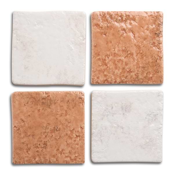 Greta Checkerboard Sunset Terracotta and Seashell White 5x5 Glossy Textured Porcelain Tile