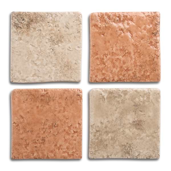 Greta Checkerboard Sunset Terracotta and Sand Beige 5x5 Glossy Textured Porcelain Tile