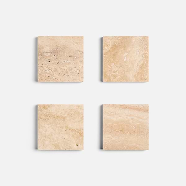 Classic Travertine Premium 4x4 Filled Brushed Vein Cut Tile